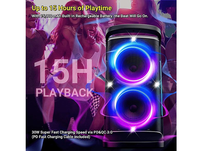 Altavoz gran potencia  - Partycore Enigma  160 W Party-Musikbox mit 103 dB Klang MANIKE, Black — foto 5