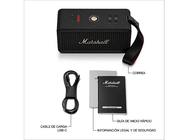 Altavoz inalámbrico - Marshall Middleton II, Bluetooth, 30 h Autonomía, Micrófono integrado, IP67, Black and Brass — foto 10