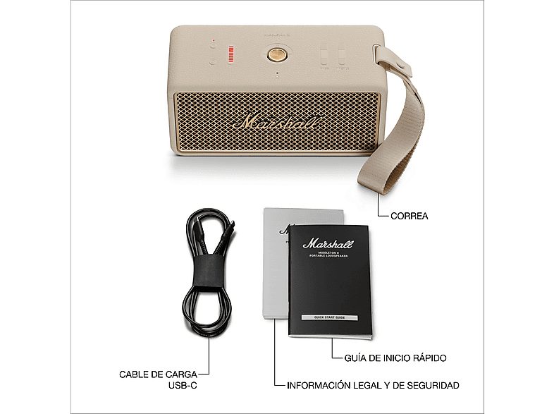 Altavoz inalámbrico - Marshall Middleton II, Bluetooth, 30 h Autonomía, Micrófono integrado, IP67, Crema — foto 10