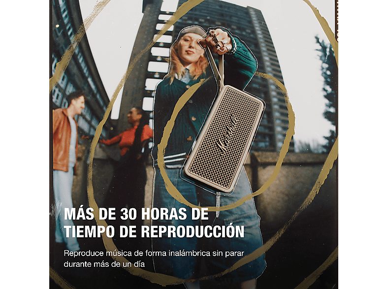 Altavoz inalámbrico - Marshall Middleton II, Bluetooth, 30 h Autonomía, Micrófono integrado, IP67, Crema — foto 2