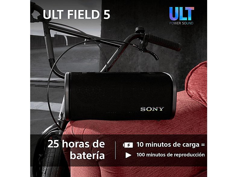 Altavoz inalámbrico - Sony ULT FIELD 5 (SRSULT50B), Bluetooth portátil, ULT POWER SOUND, 25 h, IP67, Resistente al agua, Correa, Con luces, Negro — foto 6