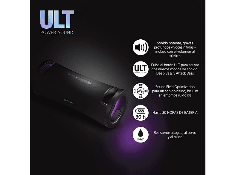 Altavoz inalámbrico - Sony ULT FIELD 7, SRSULT70B, Bluetooth, ULT POWER SOUND, Ultimate Deep Bass, Altavoz X-Balanced, Autonomía 30h, IP67, LED — foto 2