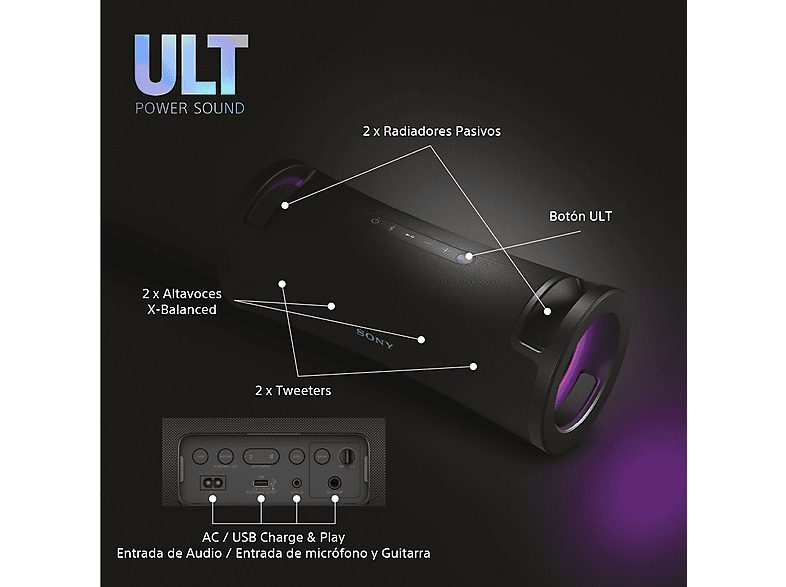 Altavoz inalámbrico - Sony ULT FIELD 7, SRSULT70B, Bluetooth, ULT POWER SOUND, Ultimate Deep Bass, Altavoz X-Balanced, Autonomía 30h, IP67, LED — foto 8