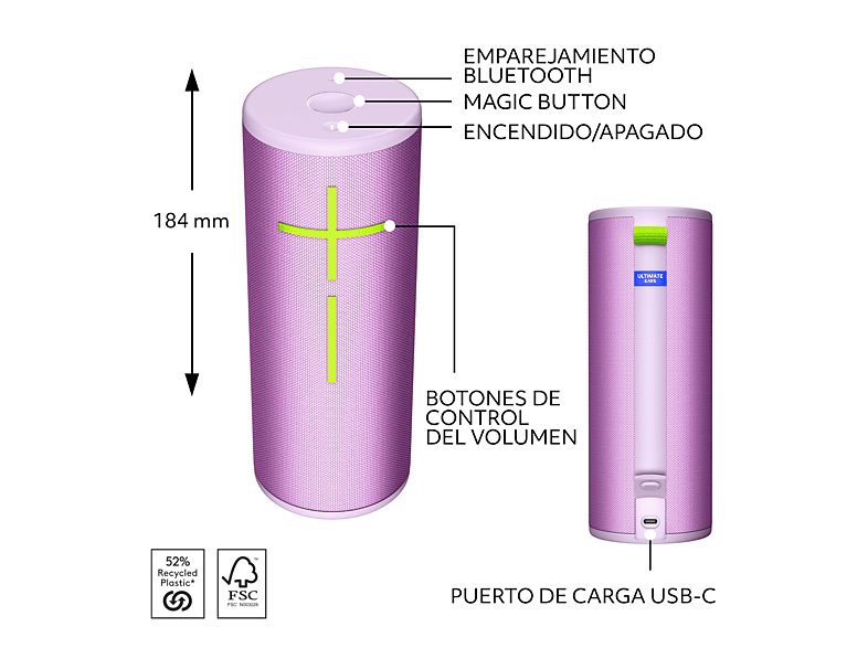 Altavoz inalámbrico - ULTIMATE EARS Boom 4, 0 W, Bluetooth, 15 horas, Lila — foto 6