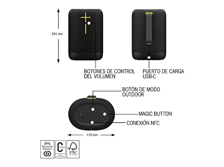Altavoz inalámbrico - Ultimate Ears EPICBOOM, Bluetooth, 94 dBC, 17 horas, USB-C, EQ adaptativo, Sonido 360º, Emparejable, Clasificación IP67, Negro — foto 5