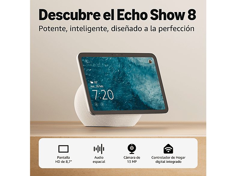 Altavoz inteligente - Amazon Echo Show 8, Pantalla Táctil HD 8,7", Cámara de 13MP, Audio Espacial, Glacier White — foto 2