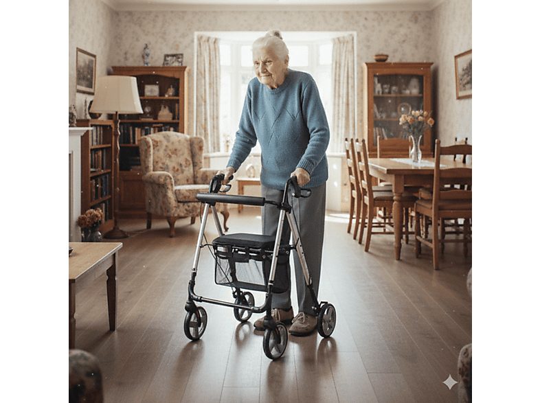 Andador - TRÉBOL ADVANCE plegable con Frenos, Asiento y Cesta, Negro — foto 5