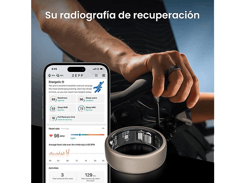 Anillo inteligente - Amazfit Helio Ring, 16.5 mAh, Talla 8, 10 ATM, 4 días Autonomía, Titanio — foto 9