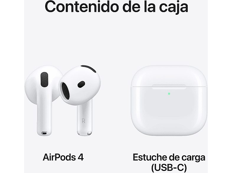 Apple AirPods 4 (2024 4ª gen), Inalámbricos, Bluetooth®, Estuche de carga USB-C, Chip H2, Siri, USB-C, Blanco — foto 9