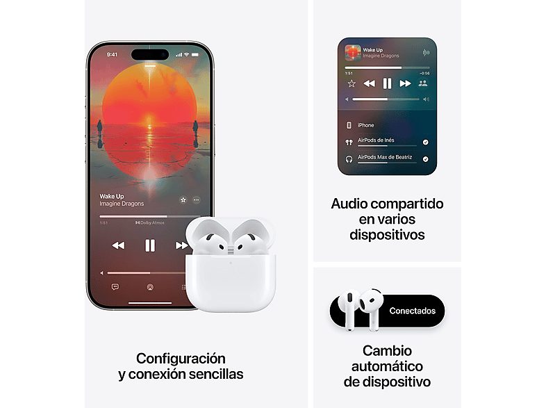 Apple AirPods 4 con Cancelación Activa de Ruido (2024 4ª gen), Inalámbricos, Bluetooth®, Estuche de carga USB-C con altavoz, Chip H2, Siri, Blanco — foto 8