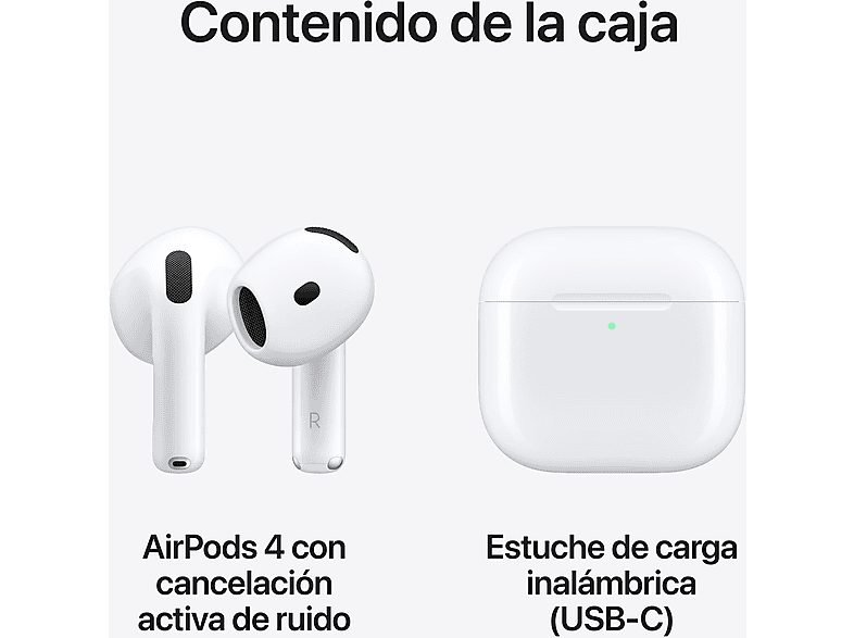 Apple AirPods 4 con Cancelación Activa de Ruido (2024 4ª gen), Inalámbricos, Bluetooth®, Estuche de carga USB-C con altavoz, Chip H2, Siri, Blanco — foto 9