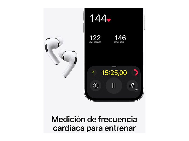 Apple AirPods Pro 3 (2025 3ª gen), Inalámbricos, Cancelación de ruido, Medición frecuencia cardíaca, Live Translation, Chip H2, USB-C, Blanco — foto 4