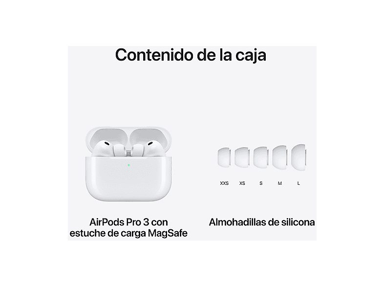 Apple AirPods Pro 3 (2025 3ª gen), Inalámbricos, Cancelación de ruido, Medición frecuencia cardíaca, Live Translation, Chip H2, USB-C, Blanco — foto 9