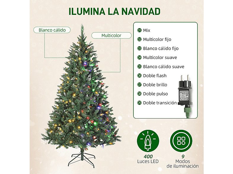 Árbol de Navidad con luz - HOMCOM 83C-080V91GN, Verde — foto 8