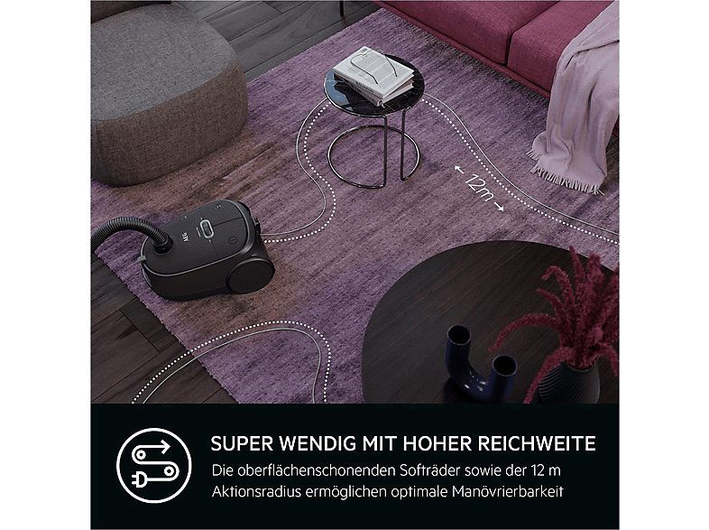 Aspirador con bolsa - AEG AB61C1OKO, 850 W, Potencia de succión 232 W, Depósito 3,5 l, Gris — foto 3