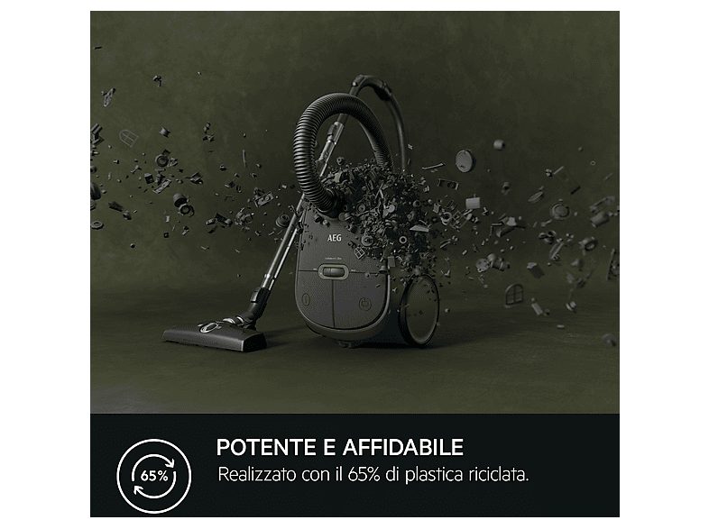 Aspirador con bolsa - AEG AB61C1OKO, 850 W, Potencia de succión 232 W, Depósito 3,5 l, Gris — foto 4