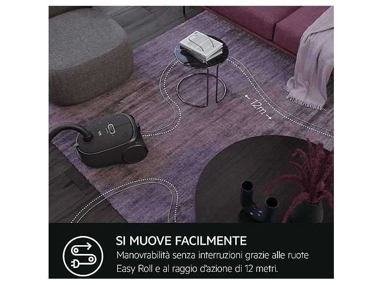 Aspirador con bolsa - AEG AB61C1OKO, 850 W, Potencia de succión 232 W, Depósito 3,5 l, Gris — foto 5