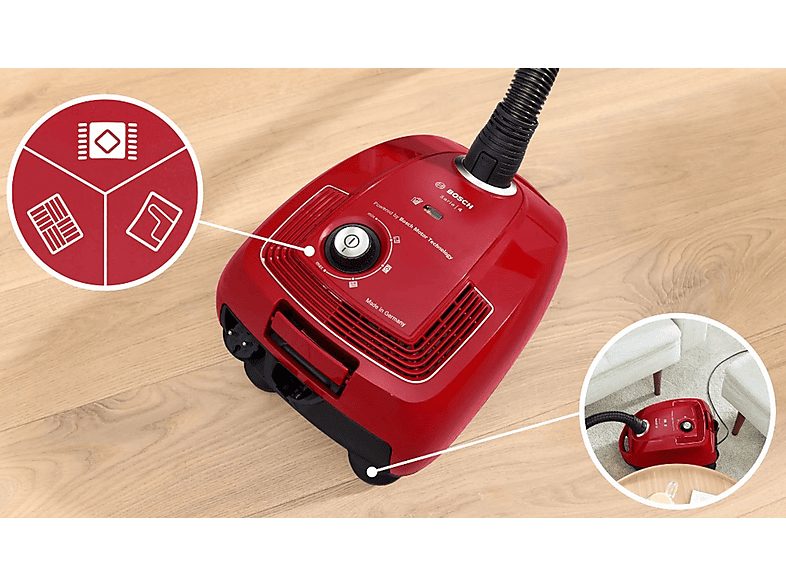Aspirador con bolsa - BOSCH AKLBB1670810012, 600 W, Depósito 4 l, Rojo — foto 5