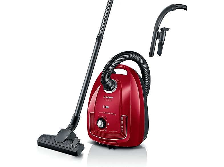 Aspirador con bolsa - BOSCH BGB38RD2, 600 W, Depósito 4 l, Rojo
