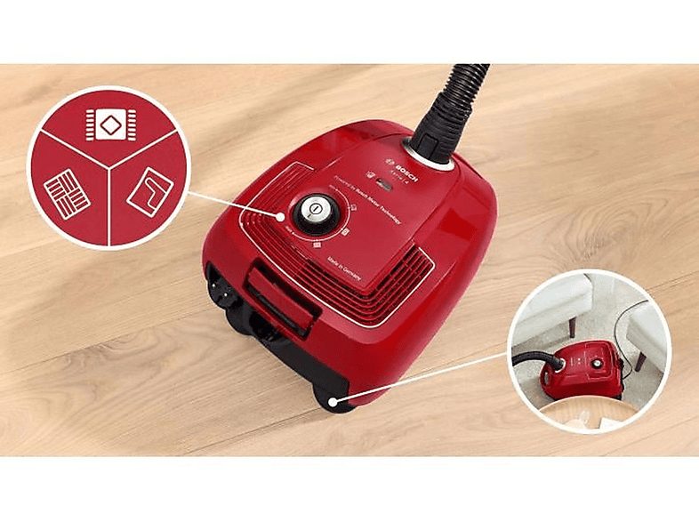 Aspirador con bolsa - BOSCH BGB38RD2, 600 W, Depósito 4 l, Rojo — foto 4