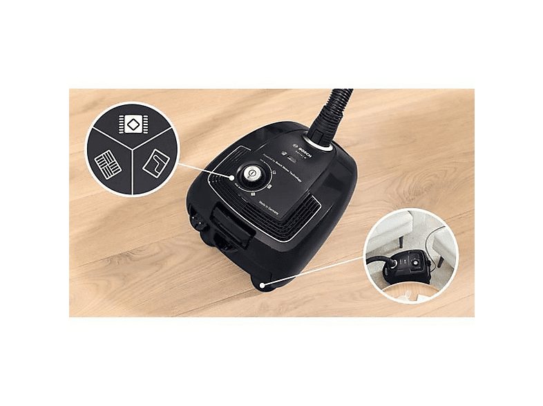 Aspirador con bolsa - BOSCH BGL38BA2H, 600 W, Depósito 4 l, Negro — foto 4