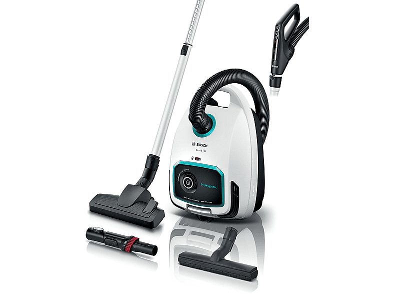 Aspirador con bolsa - BOSCH Serie 6 BGL6HYG1, 600 W, Depósito 4 l, Negro, Blanco