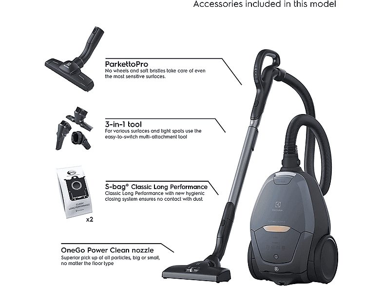 Aspirador con bolsa - ELECTROLUX 900 401 106, 600 W, Potencia de succión 600 W, Depósito 3,5 l, Azul — foto 2