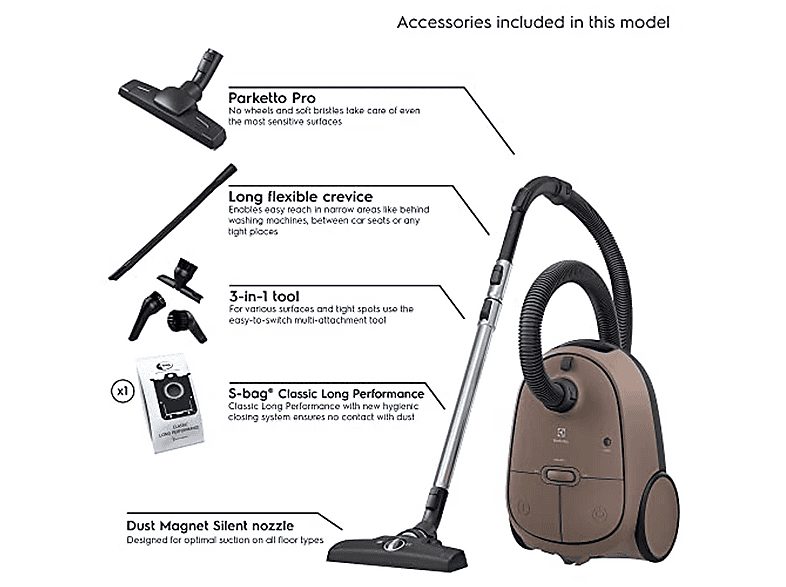 Aspirador con bolsa - ELECTROLUX EB61C3WBL, 850 W, Potencia de succión 232 AirWatt, Depósito 3,5 l, Oro — foto 3