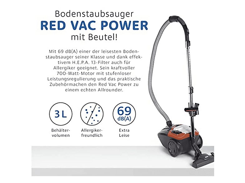 Aspirador con bolsa - FAKIR 3843003, 700 W, Depósito 1,9 l, Blanco — foto 4