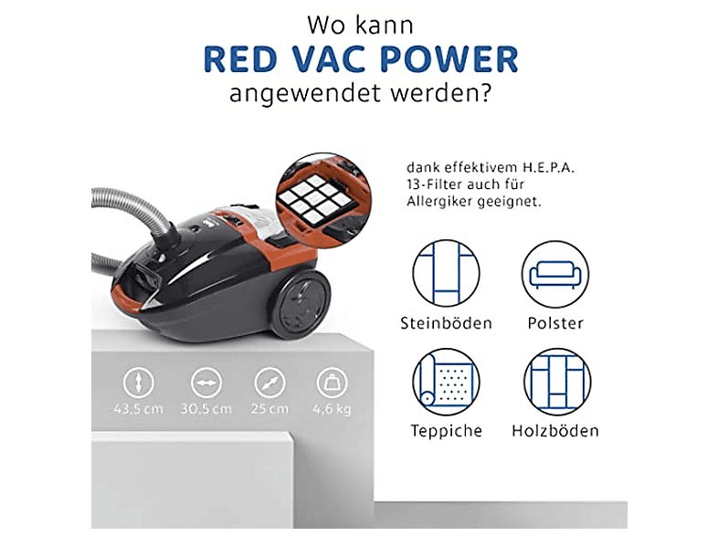 Aspirador con bolsa - FAKIR 3843003, 700 W, Depósito 1,9 l, Blanco — foto 5