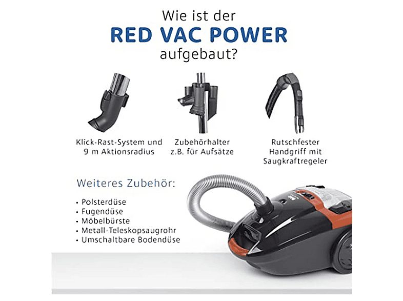 Aspirador con bolsa - FAKIR 3843003, 700 W, Depósito 1,9 l, Blanco — foto 6