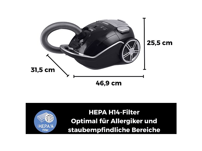 Aspirador con bolsa - FAKIR TS 790, 800 W, Depósito 3 l, Negro — foto 7