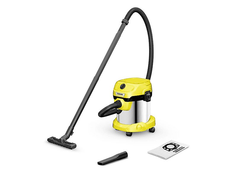 Aspirador con bolsa - KARCHER 1.628-425.0, 1000 W, Depósito 15 l, Acero inoxidable, Amarillo