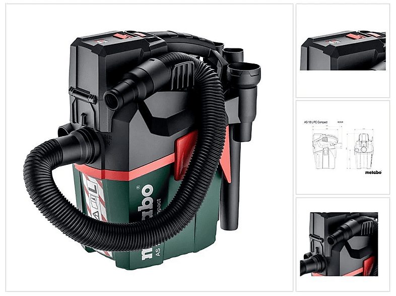 Aspirador con bolsa - METABO 602028850, 18 W, Depósito 6 l, Negro — foto 3