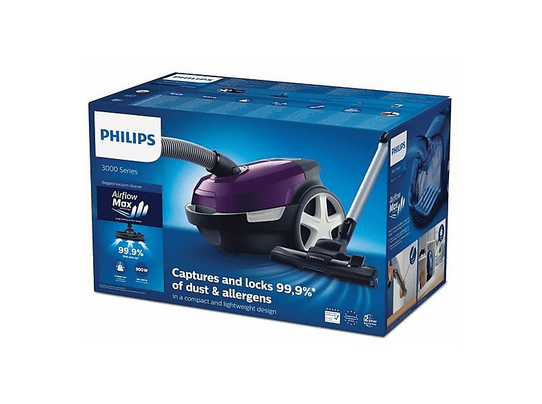 Aspirador con bolsa - PHILIPS 3000 series XD3100/06, 900 W, Depósito 3 l, Púrpura — foto 4
