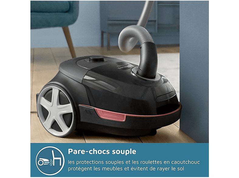 Aspirador con bolsa - PHILIPS 5000 series XD5123/10, 900 W, Potencia de succión 900 W, Depósito 4 l, Negro — foto 6