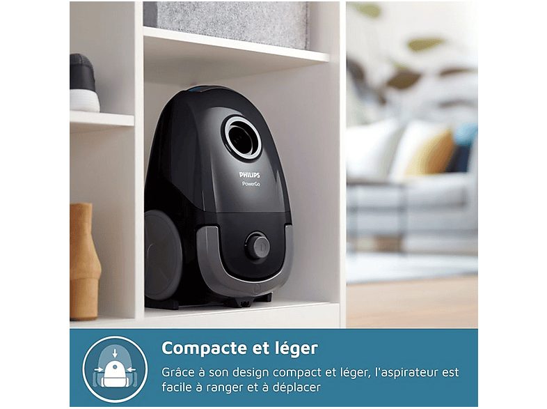 Aspirador con bolsa - PHILIPS FC8289/09, 750 W, Potencia de succión 900 W, Depósito 3 l, Carbón vegetal, Plata — foto 7