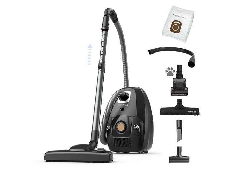 Aspirador con bolsa - Rowenta Green Force RO6189, 400 W, 4.5 L, Motor Effitech® bajo consumo, Filtrado HEPA, Radio 12 m, ECO, Especial Mascotas, Negro