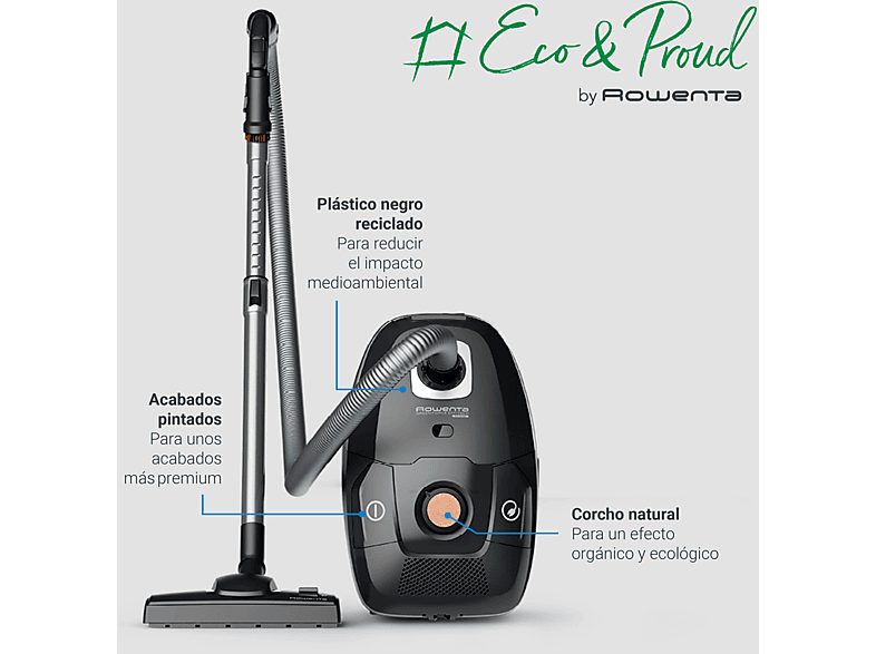 Aspirador con bolsa - Rowenta Green Force RO6189, 400 W, 4.5 L, Motor Effitech® bajo consumo, Filtrado HEPA, Radio 12 m, ECO, Especial Mascotas, Negro — foto 3