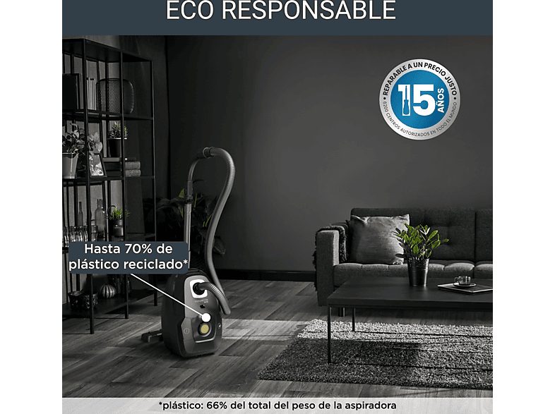 Aspirador con bolsa - Rowenta Green Force RO6189, 400 W, 4.5 L, Motor Effitech® bajo consumo, Filtrado HEPA, Radio 12 m, ECO, Especial Mascotas, Negro — foto 8