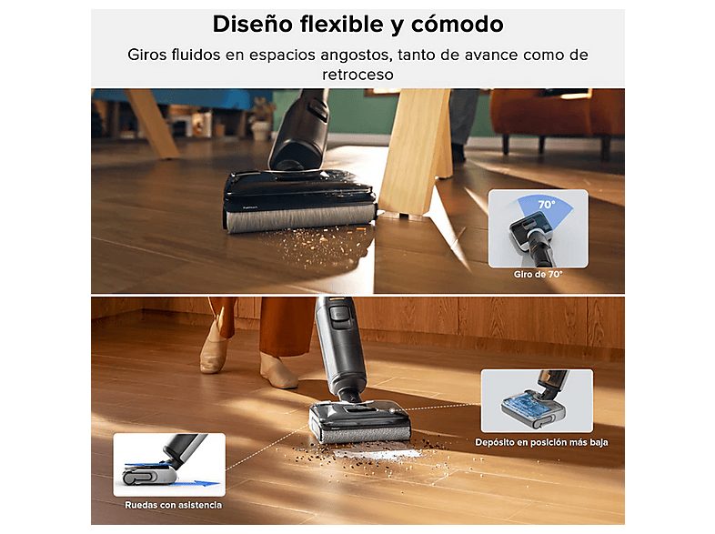 Aspirador de escoba seco y húmedo - ROBOROCK F25, 250 W, Potencia de succión 20 kPa, Depósito 720 ml, Negro — foto 4