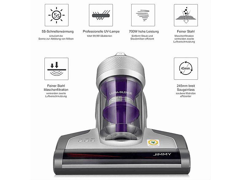 Aspirador de mano - JIMMY JV35, 700 W, Potencia de succión 14 kPa, Depósito 0,5 l, Plata — foto 3