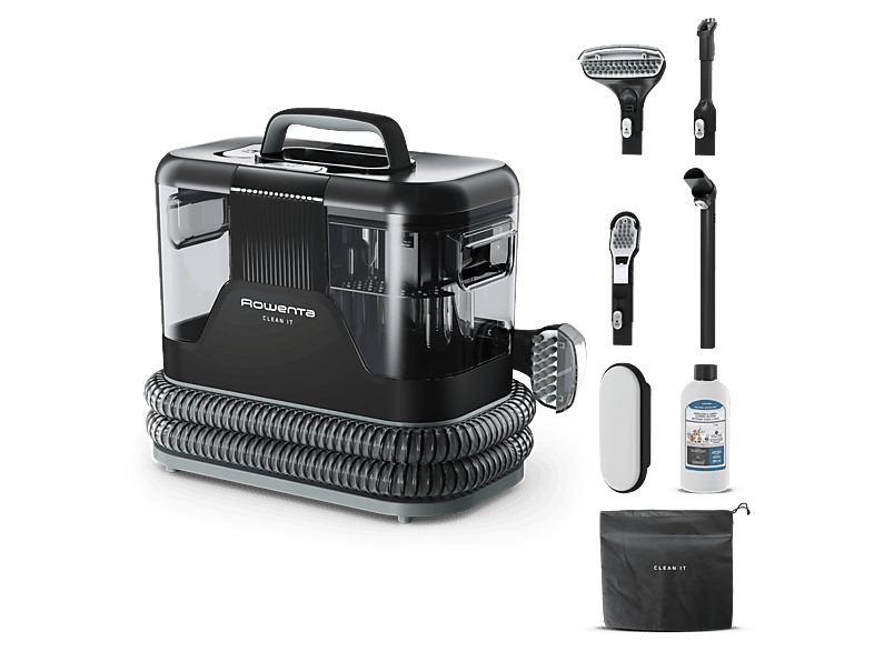Aspirador de tapicerías - Rowenta Clean IT IN5021, Limpia tapicerías y manchas, Depósito extraíble, 2.3L, Hasta 13.5 kPa, 750w, Autolimpieza,  Negro
