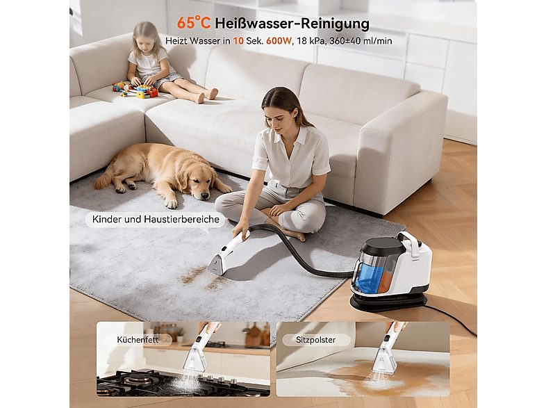 Aspirador de tapicerías - UWANT Y100 Steam, 1750 W, Potencia de succión 18 kPa, Depósito 1.2l, Blanco — foto 3