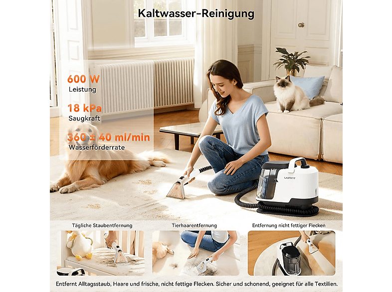Aspirador de tapicerías - UWANT Y100 Steam, 1750 W, Potencia de succión 18 kPa, Depósito 1.2l, Blanco — foto 4
