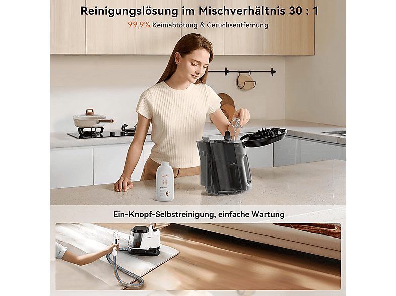 Aspirador de tapicerías - UWANT Y100 Steam, 1750 W, Potencia de succión 18 kPa, Depósito 1.2l, Blanco — foto 9