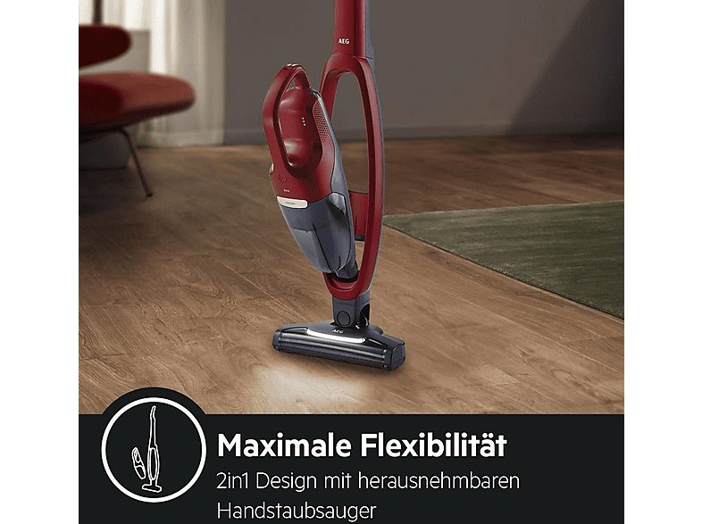 Aspirador escoba - AEG QX7-ANIM, 21,6 V, Depósito 0,3 l, Rojo — foto 6