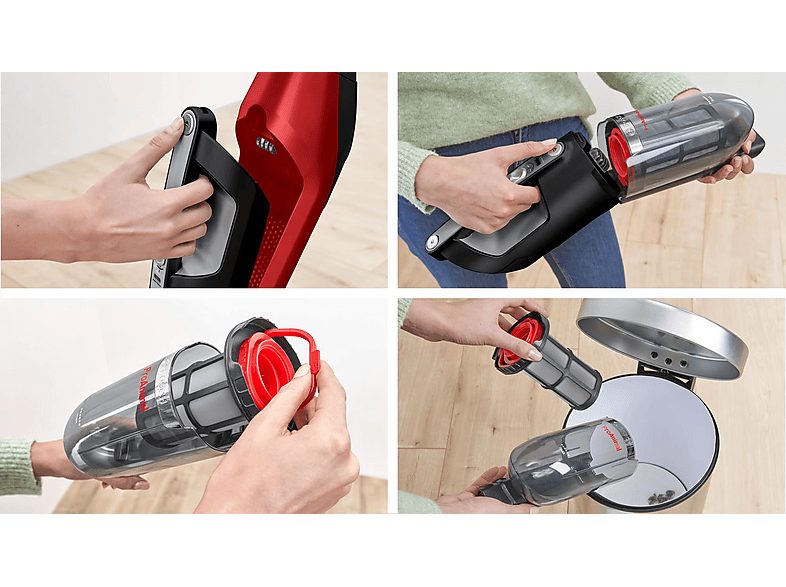 Aspirador escoba - BOSCH BBH3ZOO28, 25,2 V, Potencia de succión 25 AirWatt, Depósito 0,4 l, Negro, Rojo — foto 9