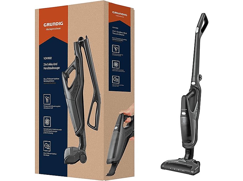 Aspirador escoba - GRUNDIG AKLBB977442072, 21,6 V, Potencia de succión 100 W, Depósito 0,5 l, Autonomía 75 min, Negro — foto 2