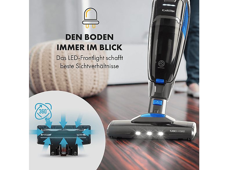 Aspirador escoba - KLARSTEIN VCM23-TurboHybrid-B, 100 W, Depósito 5 l, Azul — foto 2